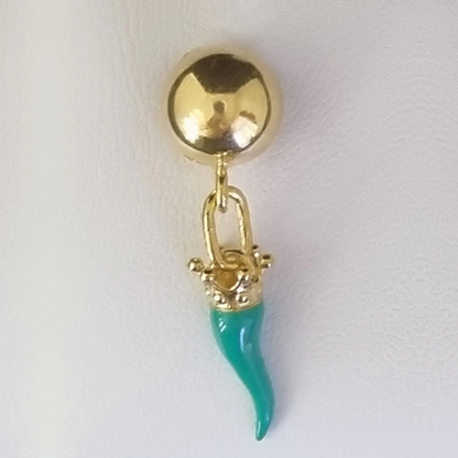Monorecchino argento dorato con Ciondolo Porta Fortuna "Ida Miceli DNY"- Cod.OR.DO.CI.DNY  Amanthia VERDE TIFFANI Argento dorato 